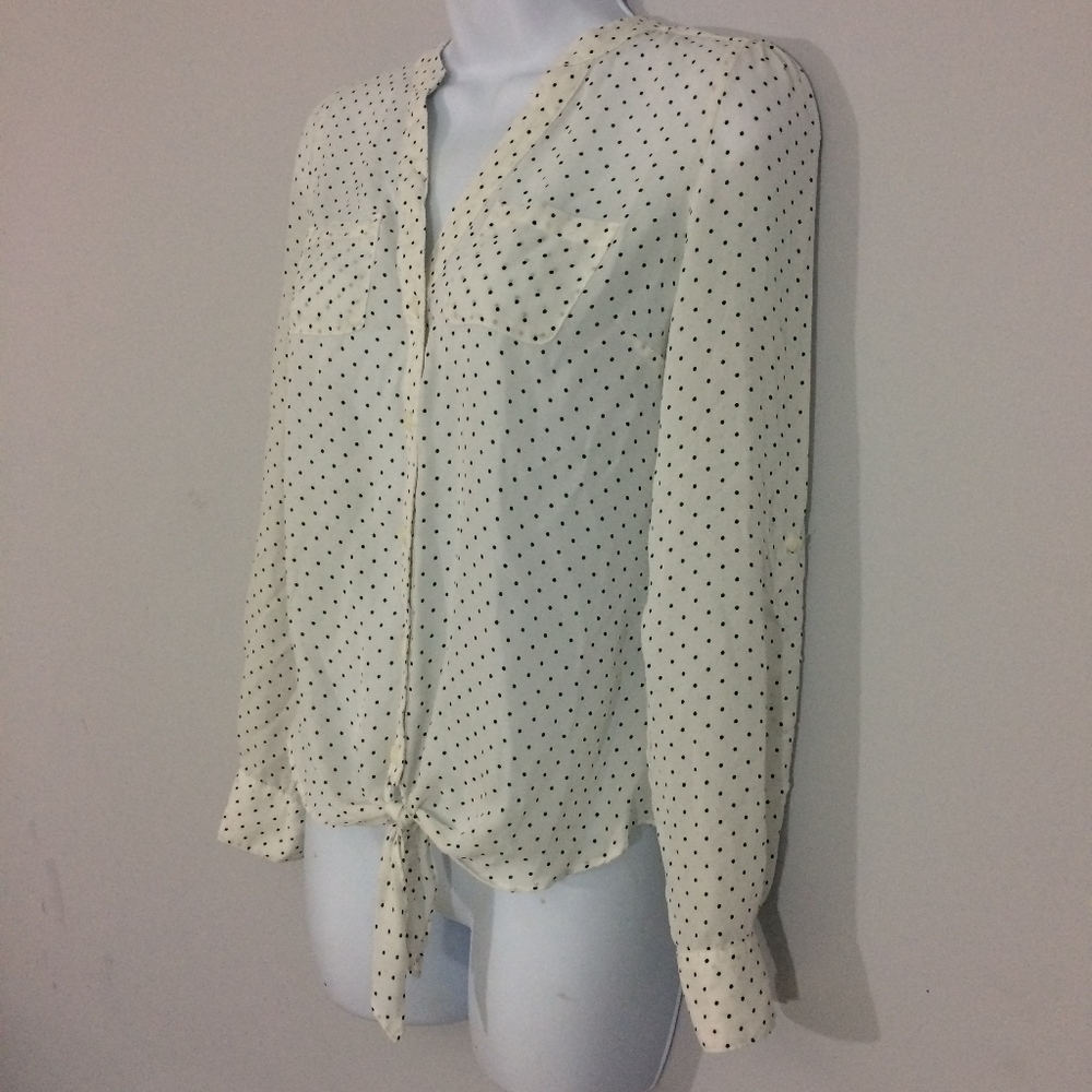 Candies Womens XS Black & White Polkadot Lace Top - Picture 2 of 7